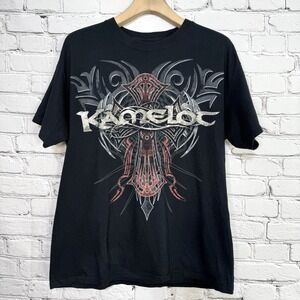 Kamelot Band T Shirt Mens L Black Graphic Heavy Metal‎ Rock Tee Tribal Cross